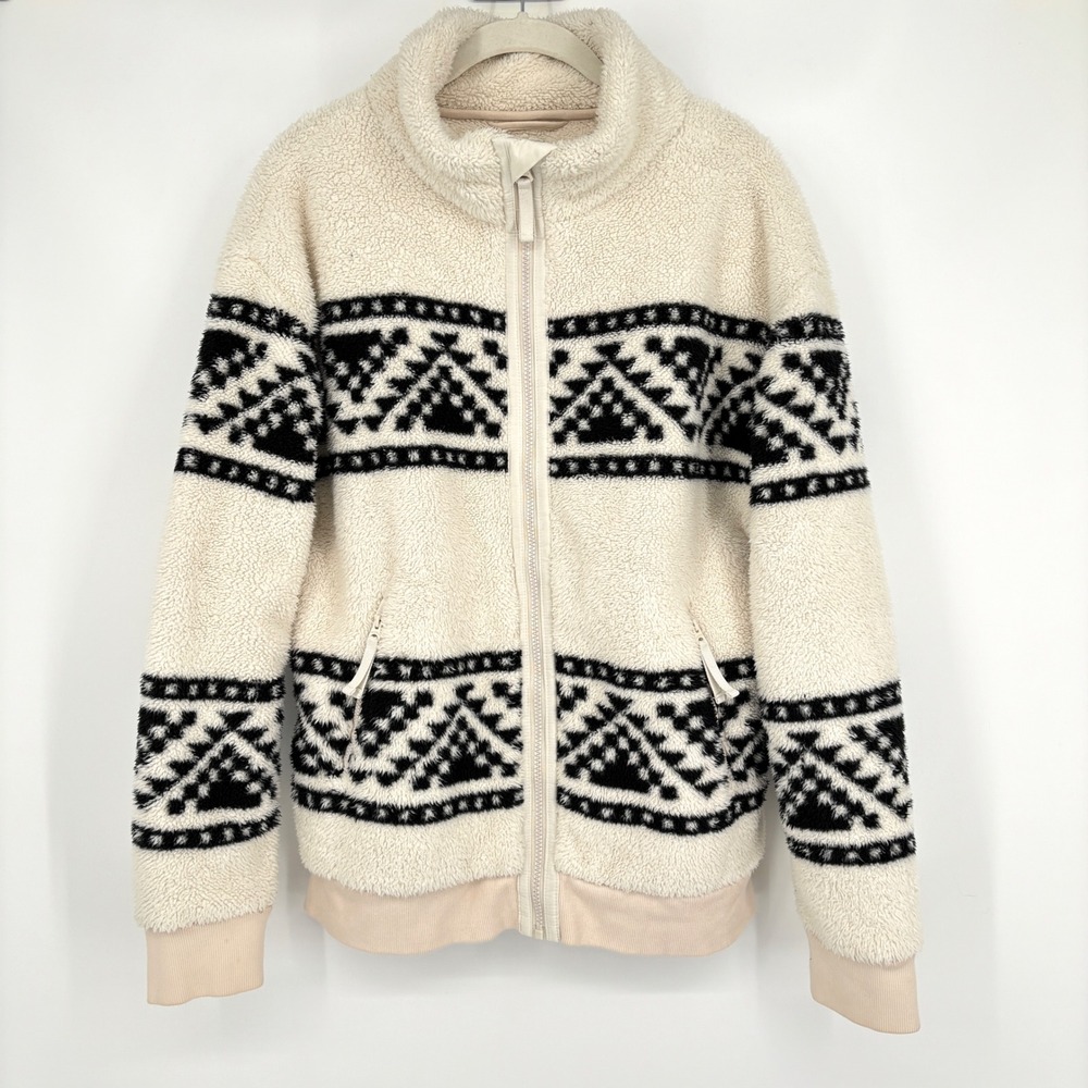 Faherty B.Yellowtail High Pile Sherpa Fleece Jacket Cream Black Aztec Print M - Picture 2 of 13